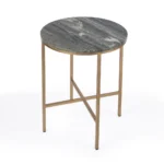 HMS 23" Traditional Round End Table with Brass & Gray Marble Featuring Mango and Drawer for Living Room or Entry Use