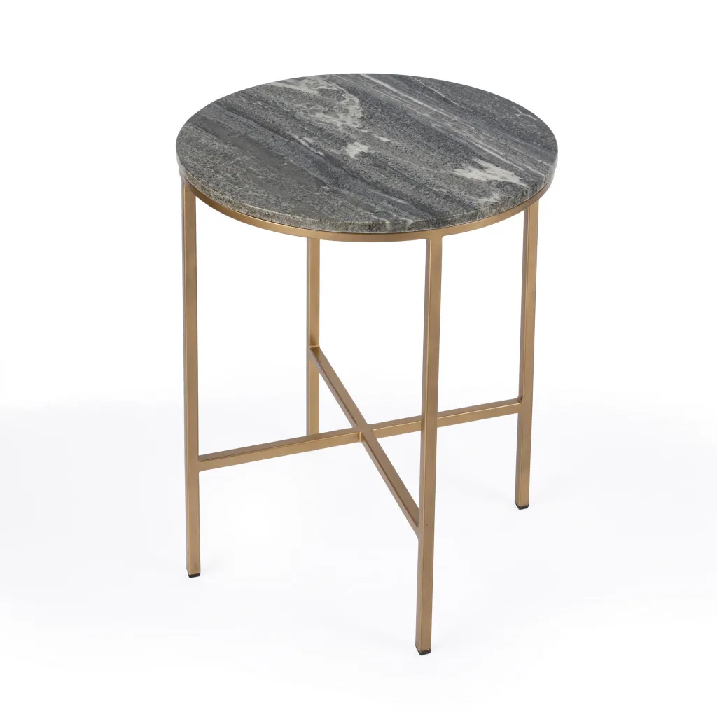 Hf3d235224d6b4f5cb82a3e2da558a4825.webp Goldoma 23-inch round end table with brass base and gray marble top in living room
