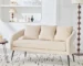 Modern Velvet Upholstered Loveseat Settee with 3 Pillows – Cross Back Design