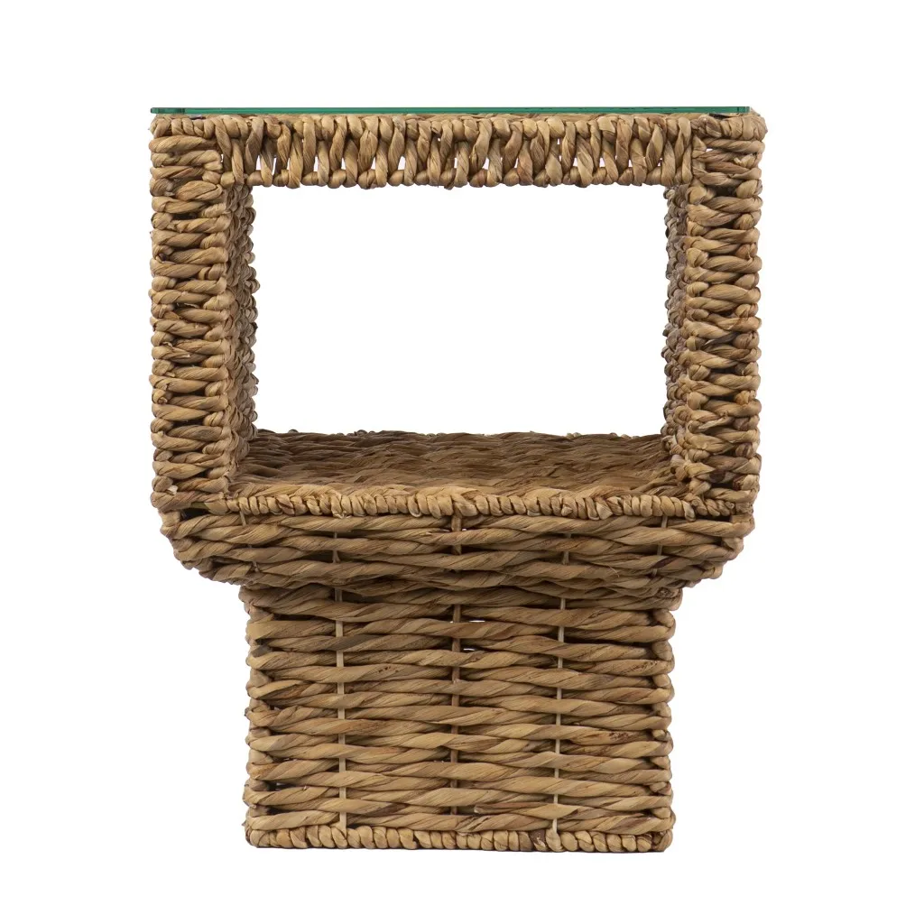 Hf43d767fdd7343eeb53f532241c163d5x.webp Goldoma rattan end table with clear glass top in a living room setting