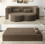 Modern Beige 15" Full Size Convertible Plush Corduroy Foam-Filled Sleeper Sofa Bed Set No Assembly Required Apartment Living - Image 10