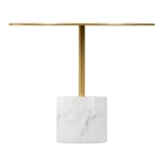 Gold round coffee table with white stone base - compact 17 inch accent table for living room
