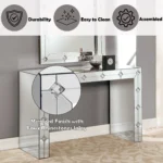 Goldoma modern mirrored console table with faux rhinestone accents in a living room entryway