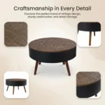 31.5-inch Round Modern Wood Coffee Table with Storage Function Engraved Tabletop for Small Spaces Living Room Furniture - Image 5