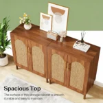 Goldoma rattan sideboard buffet with solid wood legs in walnut finish, featuring two cabinet doors with woven rattan panels