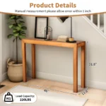 Goldoma 46-inch solid pinewood console table in light brown finish placed in an entryway with decorative accents
