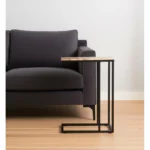Goldoma 24-inch marble end table with brown tan genuine marble top and black metal frame, displayed in a modern living room