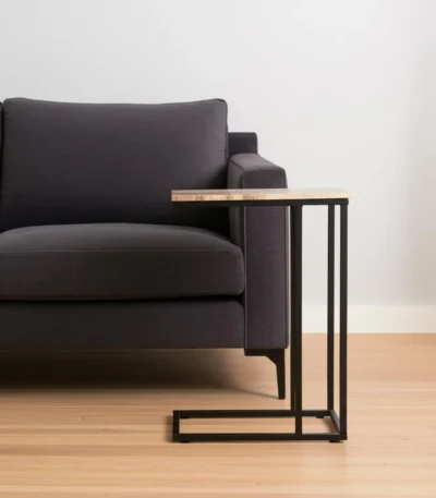 Goldoma 24-inch marble end table with brown tan genuine marble top and black metal frame, displayed in a modern living room