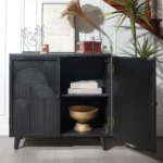 Goldoma 31 inch black wood storage cabinet with embossed door accent furniture for living room
