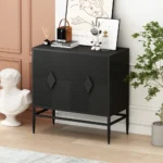Goldoma modern storage cabinet with adjustable shelf – black 2-door MDF cabinet with fluted doors and metal legs for living room