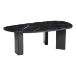 Black marble coffee table 54 inch free form Goldoma with genuine marble top and black wood frame
