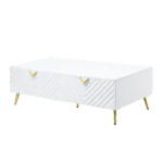 White coffee table with drawers and tempered glass top