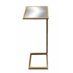Goldoma brass and silver mirrored end table with reflective glass top and iron base, perfect as a glamorous side table or nightstand