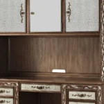 HMS 66 Gold Mirrored Solid Wood Computer Desk with Hutch Bookshelf Three Cabinets and Seven Drawers - Image 5