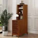 Goldoma adjustable end table with charging station and drawer in natural oak finish, featuring four-leaf clover top