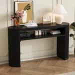 Goldoma Modern Fluted Console Table with open shelf in living room – eco-friendly solid wood and MDF fluted console table