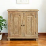 Goldoma 34 inch solid wood sideboard cabinet in light brown with two doors and adjustable shelves for living room storage