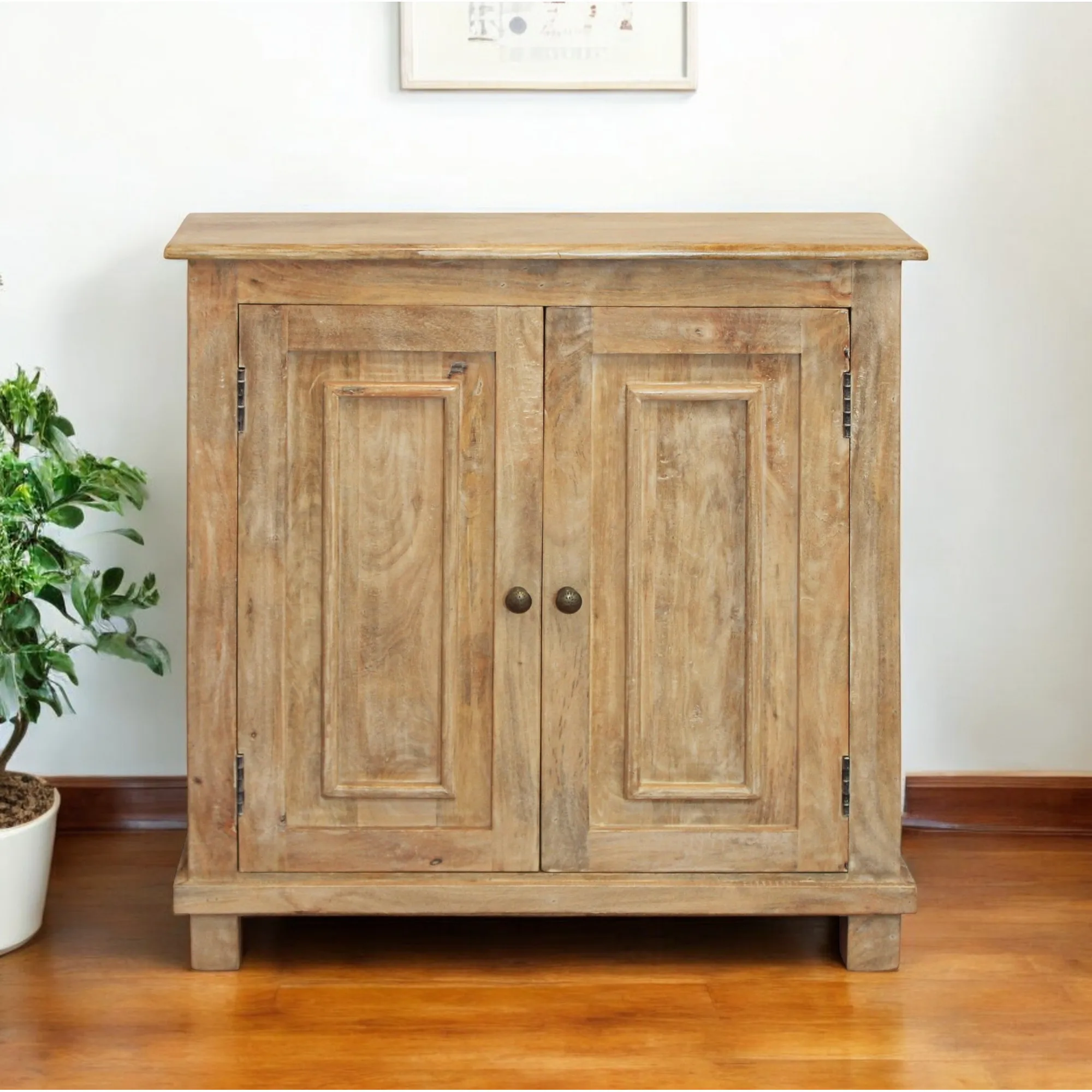 Hf7709feb4af14ca3ae0a25c122eb455ag.webp Goldoma 34 inch solid wood sideboard cabinet in light brown with two doors and adjustable shelves for living room storage