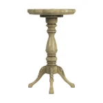 Goldoma 20-inch beige round end table with distressed rustic finish in a living room setting