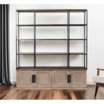 HMS 90 Brown Iron and Wood Three-Tier Bookcase for Home Office Workshop Living Room Furniture Book Storage