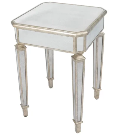 Silver distressed glass end table - Goldoma 26 inch square side table with solid wood frame in living room