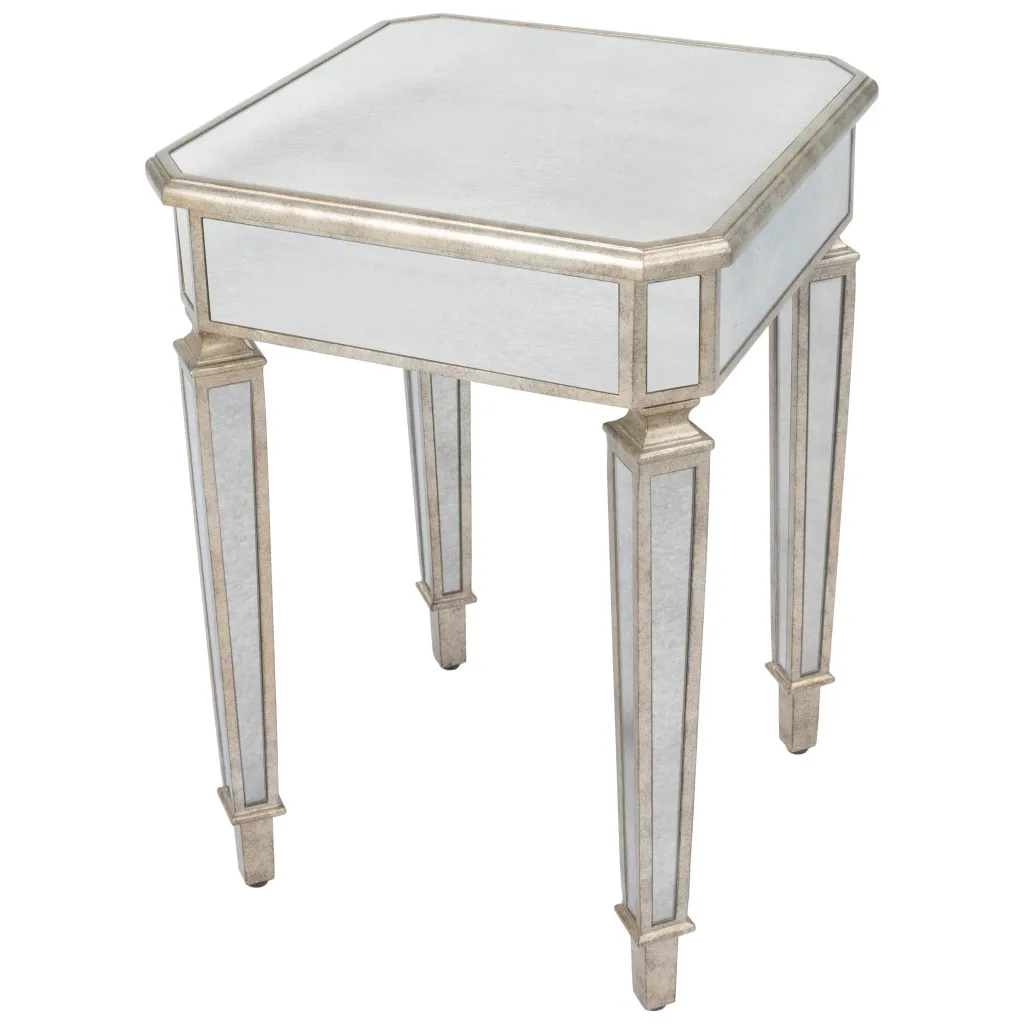 Hf8143516fc8b4f2c9342ecd2646e98e6t.webp Silver distressed glass end table - Goldoma 26 inch square side table with solid wood frame in living room