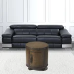 Goldoma 20 inch round vintage coffee table with storage, brown wood and old-world map design