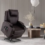 Goldoma brown faux leather power heated massage lift assist recliner in living room