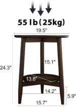 Solid beech wood nightstand with lower shelf - round modern end table for small spaces