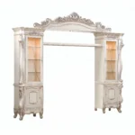 HMS Antique White Wood Glass Poly-Resin Entertainment Center 25" X 117" X 101" for Living Room Cabinets - Image 3