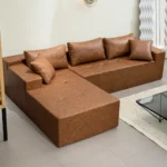 Goldoma Leather Fabric L-Shaped Sectional Sofa, Modern Reclining Couch with Adjustable Headrests