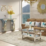 Goldoma mirrored solid wood console table with bling silver glass top in a modern entryway