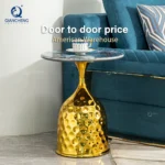 Goldoma modern side table with clear tempered glass top and brushed gold stainless steel frame