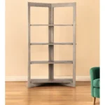 Goldoma 72-inch solid wood bookcase with four shelves in industrial design, warm brown finish for home office