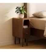 Solid beech wood nightstand with lower shelf - round modern end table for small spaces