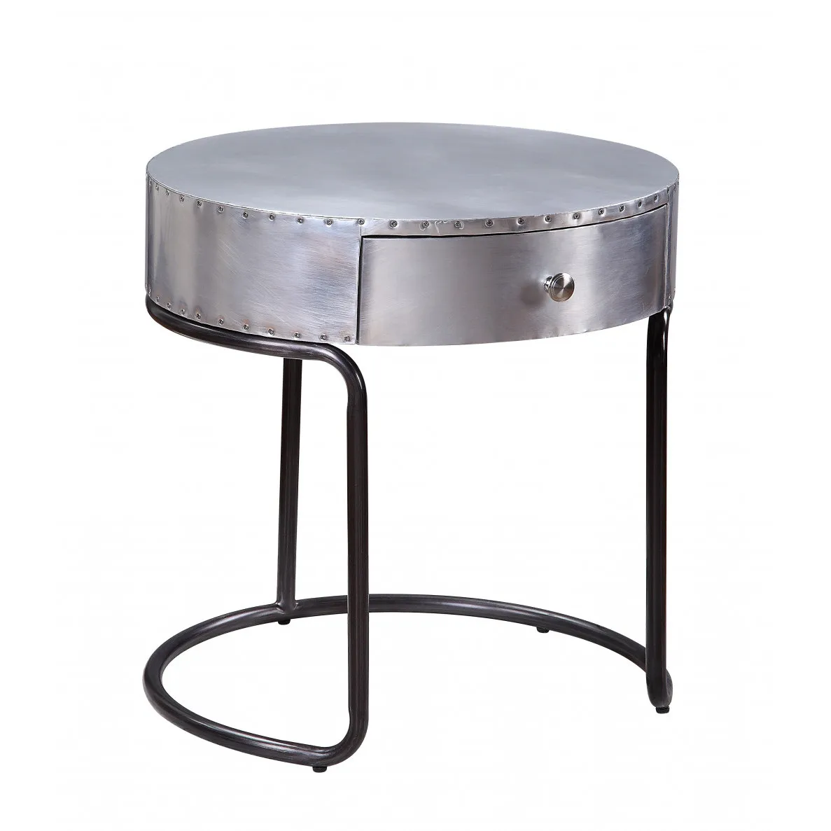 Hf996630ba25949e39d9e5ba5c98bd502M.webp Goldoma 21 inch round end table with drawer - silver aluminum top and wood base side table