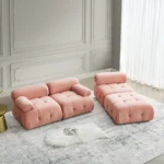 Goldoma modular velvet sofa set in L-shape configuration with soft velvet upholstery and wooden legs