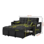 Goldoma convertible futon sofa bed in black velour with pullout bed and storage pockets