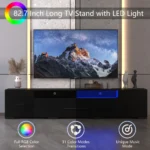Goldoma 80-inch TV console with RGB LED lights and storage cabinets in a modern living room