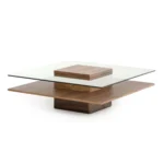 Goldoma glass and wood coffee table with shelf in living room