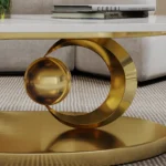 Goldoma Sculptural Coffee Table with Faux Marble Top and Stainless Steel Base