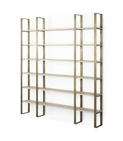 Goldoma Natural Iron and Solid Wood 6 Tier Bookcase in a living room