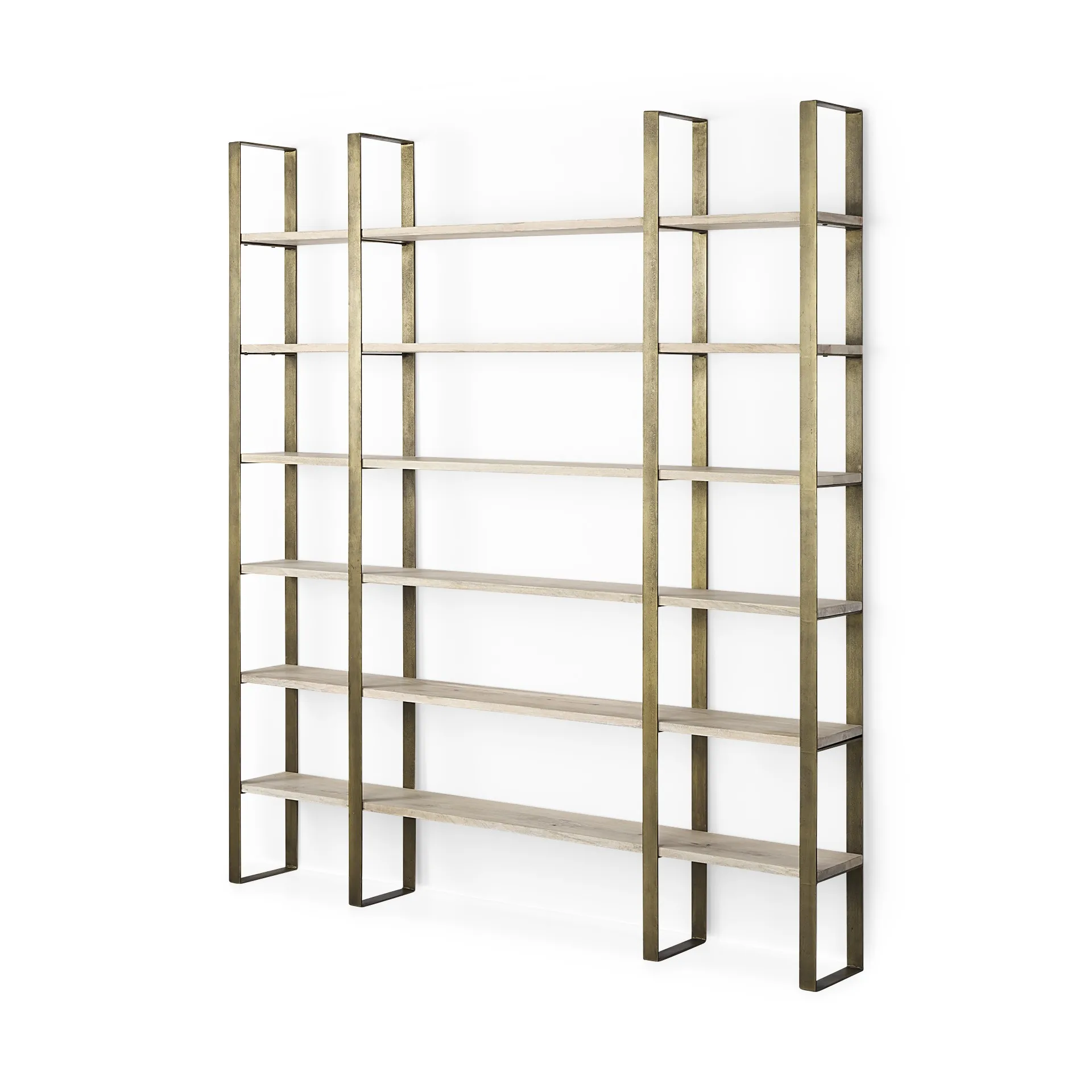 Hfa4c64311b154c05b2d22226a557593az.webp Goldoma Natural Iron and Solid Wood 6 Tier Bookcase in a living room