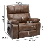 Goldoma brown faux leather power lift recliner with heat and massage, dual motor, and hidden cup holders