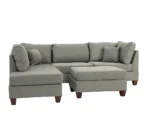 Goldoma 3-Piece L-Shape Convertible Fabric Sectional Sofa in Gray with tufted back and wood legs in a modern living room