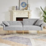 Goldoma convertible teddy loveseat with side pocket and foldable sleeper bed in modern living room