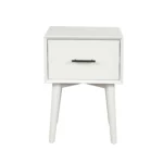 White wood end table with drawer - compact side table for living room storage