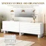 Goldoma 75" Mid-Century Modern TV Stand with Adjustable Shelves, Cream Finish – styled in a modern TV Stands setting