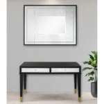 Goldoma 47 inch black and silver mirrored console table with two drawers in living room