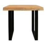 24-inch square end table with natural distressed solid wood top and black iron base against a neutral wall